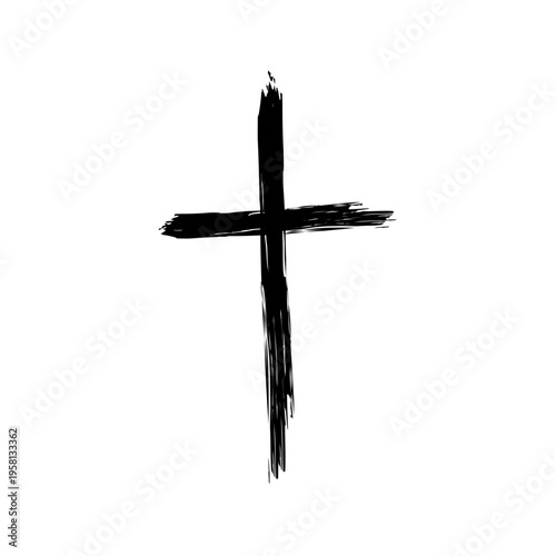 Christian cross icon. Brush stroke Vector. Hand drawn symbol. Religious black sign. Manual vector only. No autotrace used.