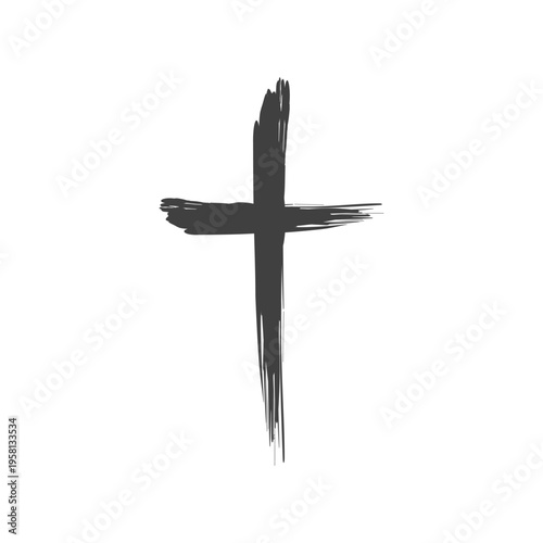 Christian cross sign. Brush stroke Vector. Religious faith symbol. Black ink illustration. Manual vector only. No autotrace used.