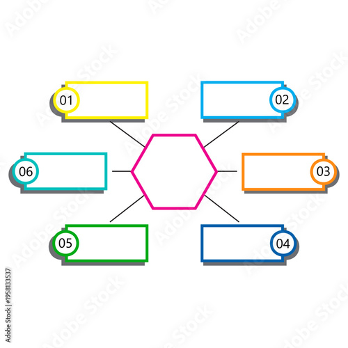 Hexagon chart set. Business diagram Vector. Six steps layout. Strategic plan scheme. Manual vector only. No autotrace used.