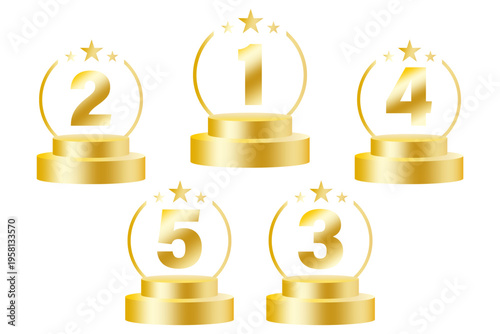 Award set. Gold medals Vector. Numbered podiums collection. Winner prizes illustration. Manual vector only. No autotrace used.