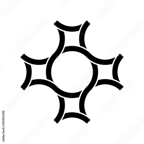 Interwoven cross Vector. Celtic knot symbol. Geometric link icon. Black curve style. Manual vector only. No autotrace used.