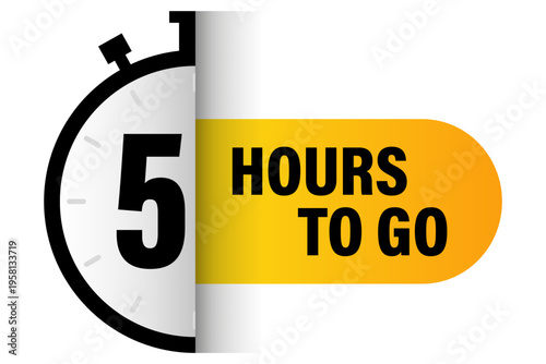 Countdown timer banner. Number five 5 label. Vector hours left. Yellow black clock. Manual vector only. No autotrace used.