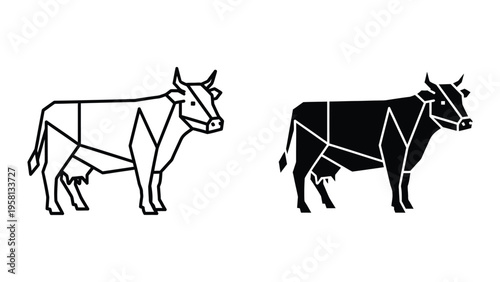 two cows standing side by side flat design vector illustration