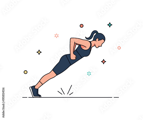 High intensity burpee workout featuring a single athletic silhouette mid jump with small impact lines beneath the feet, expressing power and explosive cardio