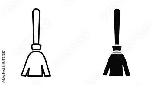 two black and white brooms flat design vector illustration
