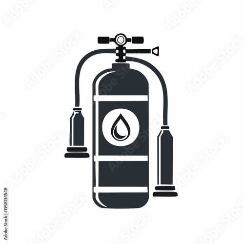 Essential scuba diving air tank and regulator system graphic, perfect for illustrating underwater exploration, aquatic sports, and adventure gear