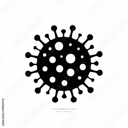 Vector graphic illustration of a virus particle, representing a microbe or pathogen, depicted in a simple black and white style, suitable for scientific or medical contexts