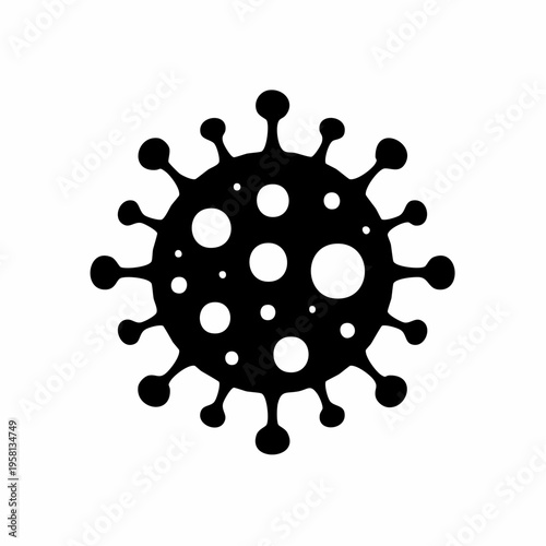 Abstract black silhouette of a microscopic pathogen, symbolizing global health challenges and potential viral outbreaks in a stylized graphic representation