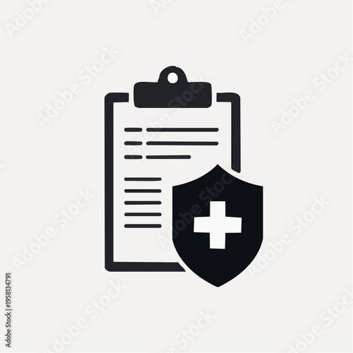 Vital health insurance policy and medical protection icon illustrating secure documentation of healthcare services and patient safety, ensuring comprehensive well-being plans