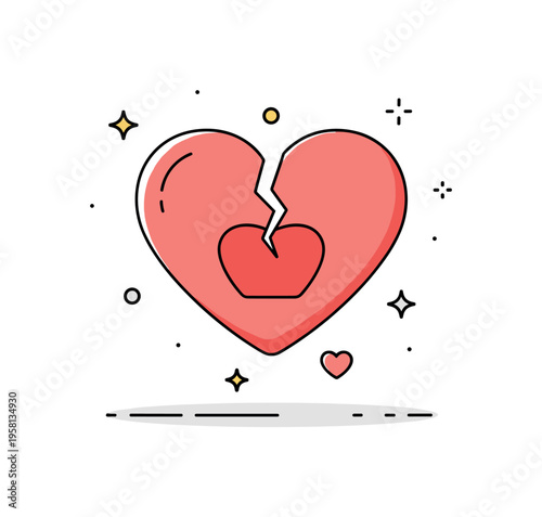 Heartbreak and loneliness a broken heart shell with an empty interior and a subtle crack running through its surface, symbolizing emotional pain and the quiet