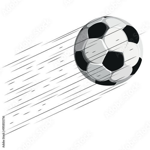Soccer Ball in Motion with Speed Lines, Football High Velocity Action Shot Graphic, Sports Competition Power and Energy Concept