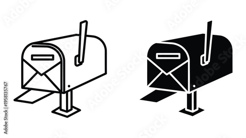 black and white mailbox vector illustration flat design isolated