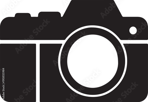 A simple black camera icon on a white background