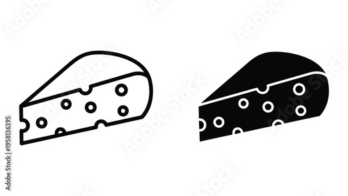 two stylized cheese wedges with holes flat design vector illustration