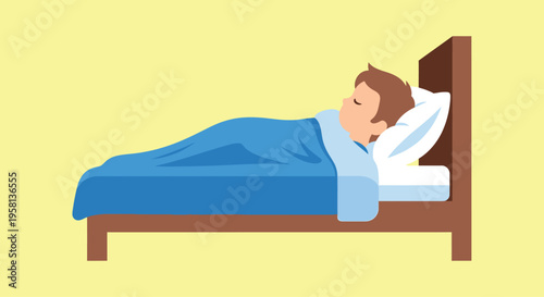 Man Sleeping Peacefully in Bed Illustration.