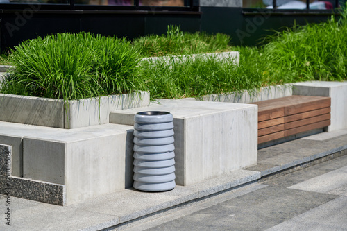 Contemporary urban landscape with seating and planters