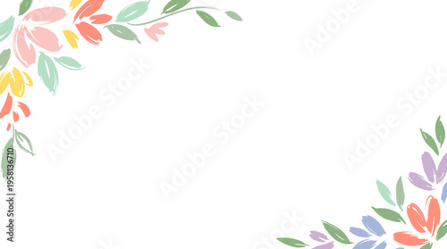 A delicate watercolor floral design with soft pastel colors adorning the corners of a white background.