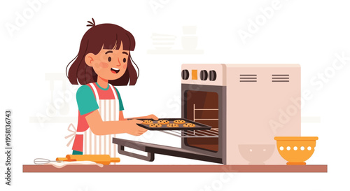 Woman Baking in the Kitchen with Oven.