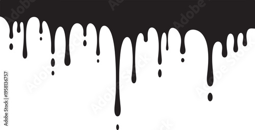 Black paint drips on white background in abstract design
