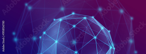 Big data globe background. Ai low poly earth with blue lines sphere technology banner. Artificial Intelligence futuristic connect vector design.