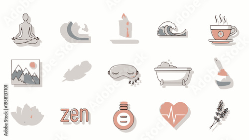 Various wellness icons suggest relaxation.