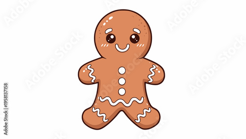 Cute gingerbread man cookie smiles happily now.
