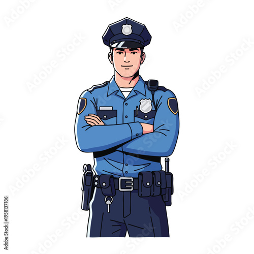 A uniformed officer with crossed arms, standing confidently