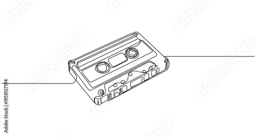 Continuous Line Drawing of a Retro Cassette Tape,One continuous line drawing of audio cassette tape. Minimalist concept of retro and nostalgic music and mixtape for web banner in simple linear style,