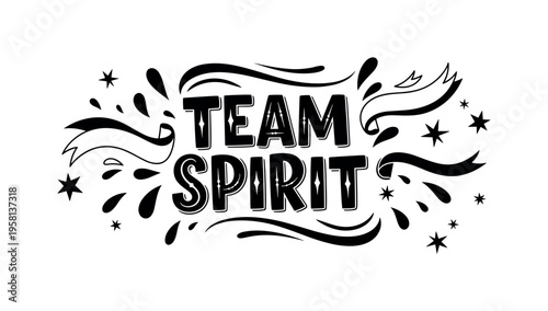 Team Spirit. lettering and all elements in black. Vector style. AWhite background. Pure white background. Perfect isolation and visual consistency. Bold
