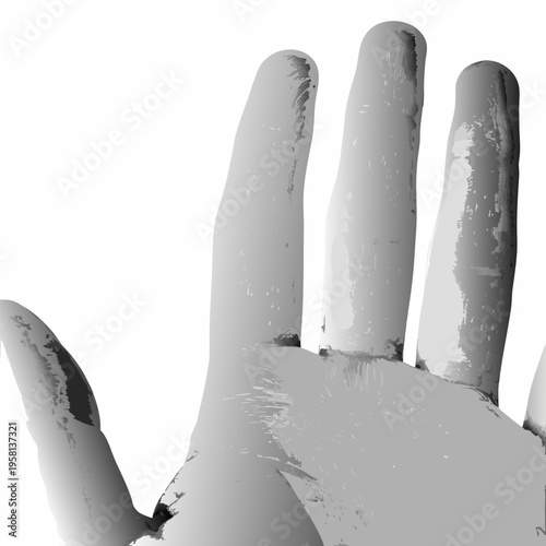 Abstract grayscale image depicting a human hand with textural details