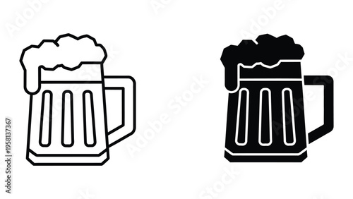 two beer mugs cheers toast flat design vector illustration