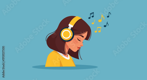 Woman Listening to Music with Headphones.