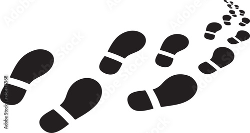 Black footprints trail leading upwards on white background illustration
