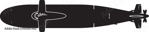 Vector black submarine icon on white background