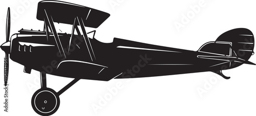Vector biplane airplane silhouette, black on white