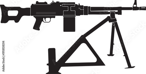 Vector silhouette of a machine gun on a tripod stand