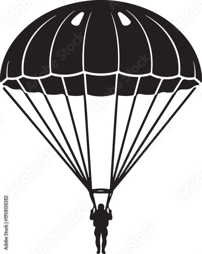 Vector parachute icon with silhouette of parachuter