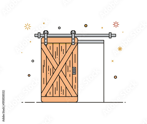 Rustic barn door design wooden door with classic diagonal support beams and a simple sliding rail system representing traditional farmhouse architecture.