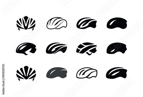 Bike riding. Icon set. Set Logo of Bike riding: road bike helmet. harmonious logo variations of the same emblematic concept, each with different artistic