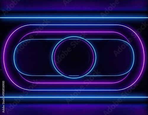 Neon outlines create tunnel, pink, cyan on dark backdrop