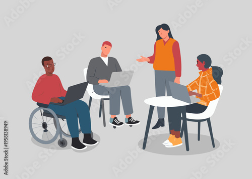 Diverse group of professionals collaborating during a modern office meeting