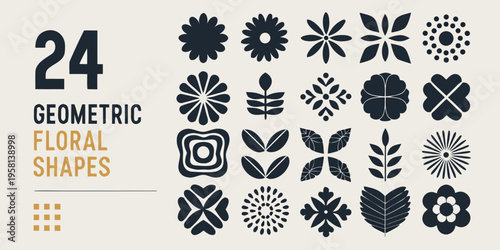 Geometric floral shapes and number twenty four displayed in a modern design