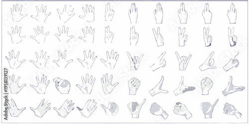 Collection of hand gestures and poses depicted in simple line drawings