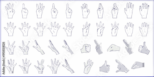 Collection of hand drawings depicting various gestures and poses