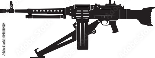 Vector illustration of a black assault rifle on white background