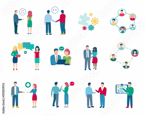 Diverse people collaborating networking and communicating in professional settings