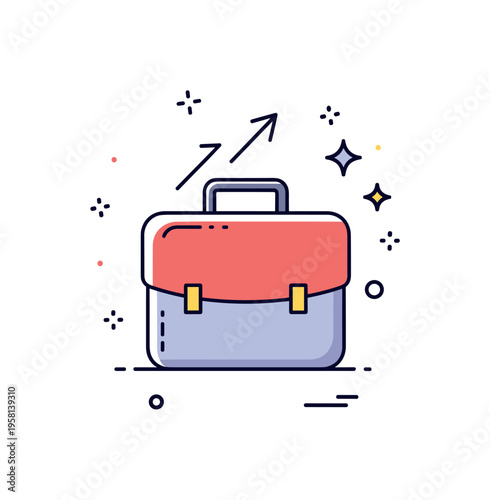 Job opportunity support briefcase icon with a small upward arrow and star accents suggesting employment opportunities that help individuals improve financial