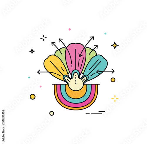 Petal structure in plant reproduction flower cross section showing colorful petals around the reproductive center while small arrows highlight the pathway of