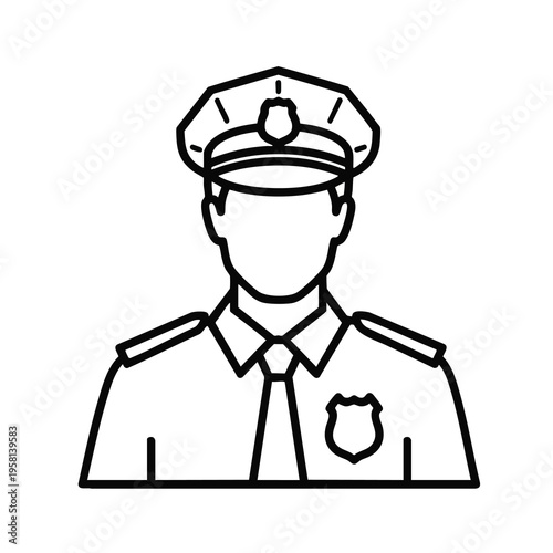 A black and white line drawing of a police officer's bust