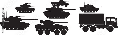 Set of 6 military vehicle icons vector